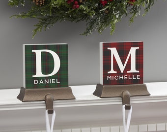 Christmas Plaid Personalized Christmas Stocking Holder, Christmas Home Decor, Gifts for Christmas, Christmas Stocking Accessories