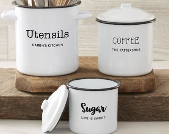 Kitchen Personalized Enamel Jar, Housewarming Gifts, Gifts for Home