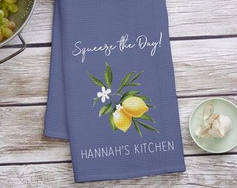 Lovely Lemons Personalized Waffle Weave Kitchen Towel, Kitchen Gifts, Custom Kitchenware
