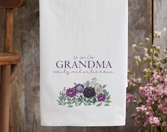 Floral Love For Grandma, Personalized Tea Towel, Personalized Mother's Day Gifts, Gifts for Grandma