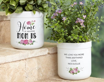 Home Is Where Mom Is Personalized Outdoor Flower Pot, Gifts for Mom, Outdoor and Gardening Decor, Garden Gift, Mother's Day Gift