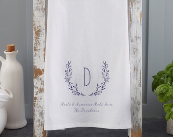 Farmhouse Floral Personalized Initial Tea Towel – Kitchen Decor
