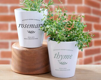 Personalized Herb Garden Planter - Custom Ceramic Mini Flower Pot - Indoor Outdoor Planter Gift for Mom Grandma Teacher Chef Plant Lover