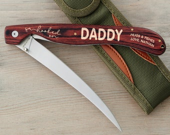 Hooked On Dad Personalized Fish Fillet Knife, Gifts for Him, Father's Day, Fishing Gift, Engraved Keepsake, Gift for Grandpa, Dad Gifts