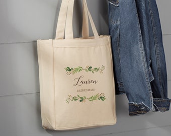 Floral Bridesmaid Personalized Canvas Tote Bag, Personalized Bridesmaid Gifts, Wedding Party Gift, Personalized Tote Bag, Bridal Party Gifts