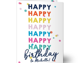 Happy Happy Birthday Personalized Greeting Card, Custom Birthday Card, Birthday Gift, Happy Birthday Card
