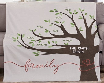 Our Family Tree Personalized Plush Fleece Blanket, Mother's Day Gifts, Gifts for Family, Personalized Home Decor, Throw Blanket