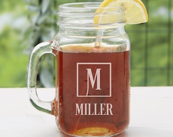 Monogram Personalized Glass Mason Jar, Gifts for Her, Bridesmaid Gifts, Groomsman Gifts, Bridal Party, Gifts for Mom, Gifts for Dad