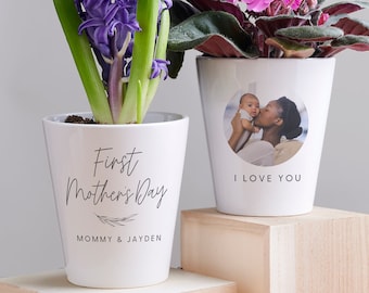 First Mother's Day Love Personalized Photo Mini Flower Pot, Mother's Day Flower Pot, Mother's Day Gift, Gifts for Mom, Office Gifts for Her