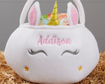 Unicorn Embroidered Plush Halloween Treat Bag, Trick or Treat Bag, Halloween Bags, Easter Basket, Candy Basket, Custom Halloween