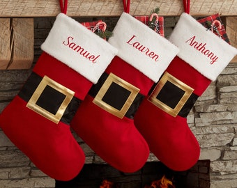 Santa Belt Personalized Christmas Stockings, Personalized Holiday Stockings, Custom Family Stockings, Family Stockings, Christmas Mantel