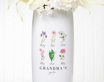 Family Birth Month Flowers Personalized Ceramic Vase, Custom Flower Vase, Mother's Day Gift, Gift for Mom, Personalized Gifts for Mom