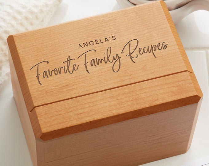 Personalized Wood Recipe Box – Engraved Family Recipe Keepsake