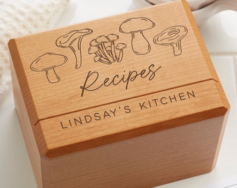 Cottagecore Mushrooms Personalized Recipe Box, Gifts for Mom, Gifts for Her, Valentine's Day, Mother's Day, Custom Recipe Box