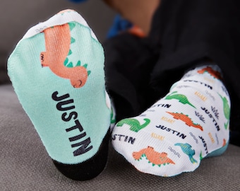 Dinosaur Pattern Personalized Toddler Boy Socks, Personalized Socks, Name Socks, Socks for Kids, Personalized Gifts for Kids