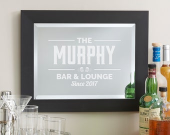 The Bar Engraved Framed Wall Mirror, Bar Mirror, Bar Decor, Engraved Bar Mirror, Home Bar Mirror, Personalized Mirror, Bar Sign, Home Decor