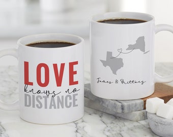 Love Knows No Distance Personalized Coffee Mug 11 oz, Romantic Gifts, Gifts for Her, Long Distance Relationship, Romantic Gift, Couples Gift
