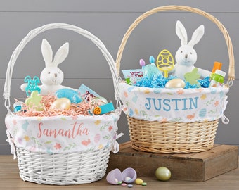Personalized Colorful Easter Pattern Easter Basket – Custom Kids Easter Basket – Embroidered Name Easter Egg Hunt Baskets for Children