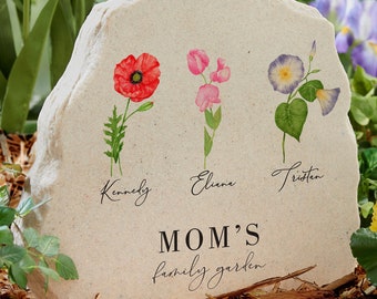 Birth Month Flower Personalized Standing Garden Stone, Birth Flower Garden Stone, Outdoor Decor, Garden Decoration, Gifts for Her, Garden