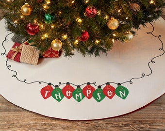 Holiday Lights Personalized Christmas Tree Skirt, Custom Tree Skirts, Personalized Christmas Home Decor, Personalized Tree Skirt