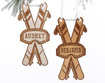 Skis Personalized Wood Ornament, Christmas Gifts, Custom Ornament, Personalized Ornaments, Christmas Decor, Christmas Decor