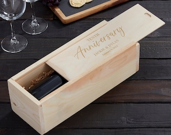 Floral Anniversary Wood Wine Box, Wedding Gifts, Housewarming Gifts, Wine Gift, Wine Accessories, Anniversary Gifts, Custom Wedding Gift