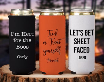 Halloween Expressions Write Your Own Personalized Slim Can Cooler, Halloween Decor, Custom Can Cooler, Halloween Party, Halloween Gift