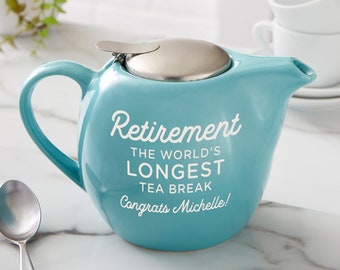 Retirement Personalized Turquoise Teapot, Personalized Retirement Gifts, Personalized Teapot, Retirement Gifts for Women, Retirement Gift