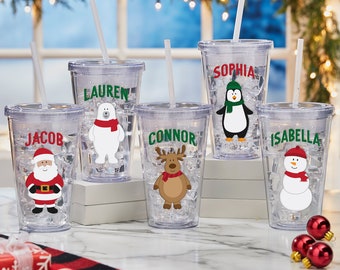 Santa and Friends Personalized 17 oz. Insulated Acrylic Tumbler, Christmas Gifts for Kids, Custom Stocking Stuffers, Christmas Decor