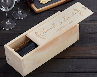 Elegant Couple Engraved Wedding Wood Wine Box, Wedding Gifts, Housewarming Gifts, Wine Gift, Wine Accessories, Engagement Gift