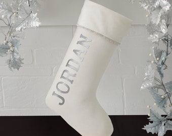 Glistening Name Personalized Ivory Christmas Stocking, Personalized Holiday Stocking, Custom Christmas Stocking, Family Stockings