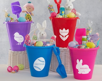 Personalized Easter Characters Basket – Custom Name Easter Beach Bucket – Sandbox Pail for Children – Outdoor Toddlers Toy – Easter Egg Hunt