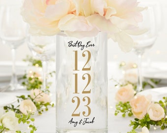 The Big Day Personalized 7.5" Cylinder Wedding Vase, Custom Wedding Day Decor, Personalized Wedding Decor, Gifts for Wedding, Centerpiece