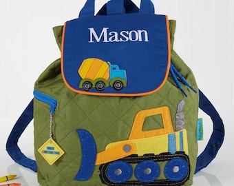 Construction Embroidered Kids Backpack, Personalized Back to School Gifts, Embroidery Gifts, Embroidered Kids Backpack, Toddler Backpack