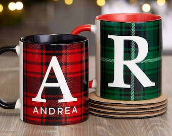 Personalized Plaid Coffee Mug – Monogram Christmas Drinkware