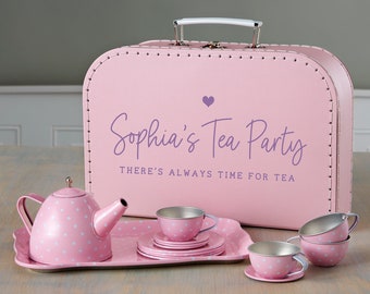 Personalized 15 pc. Pink Polka Dot Tea Set, Personalized Toys for Kids, Personalized Kid Gifts