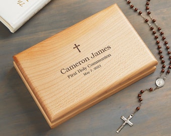 Communion Cross Personalized Valet Box, Engraved Jewelry Box, First Communion Gift, Religious Gift