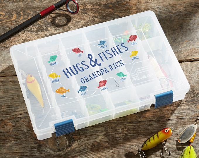 Hugs & Fishes Personalized Plano Tackle Fishing Box, Storage Box, Gifts for Him, Father's Day Gifts, Fisherman Gifts