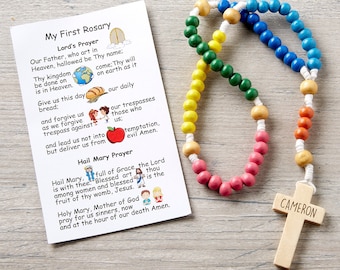 My First Rosary Personalized Multicolored Wooden Rosary, Religious Gifts, Spiritual Gifts, Gifts for Kids, Easter Basket Stuffer