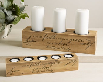 Live By Faith Personalized Wood Candle Holder, Table Centerpiece, Wedding Centerpiece, Tea Light Holder, Candle Holders, Gifts For Her