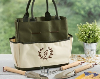 Floral Wreath Personalized Garden Tote and Tools, Gifts for Her, Gardening Gifts, Personalized Gift, Mothers Day Gifts