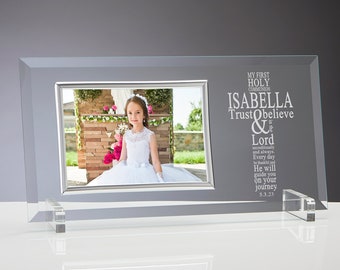 First Communion Personalized Glass Frame, Engraved Picture Frame, First Communion Gift, Religious Gift