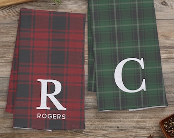 Christmas Plaid Personalized Waffle Weave Kitchen Towel, Christmas Gifts for the Kitchen, Christmas Home Decor, Christmas Decor