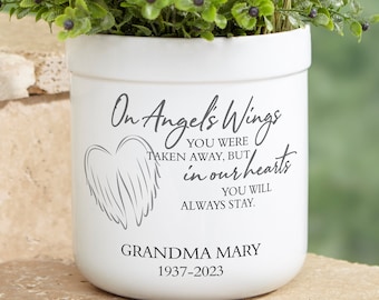 On Angel's Wings Personalized Memorial Outdoor Flower Pot, Personalized Memorial Gifts, Custom Sympathy Gift, In Loving Memory, Gift For Mom