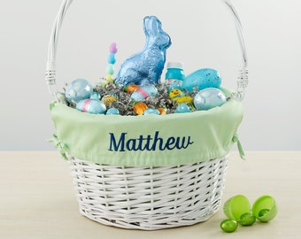 Personalized Light Green Easter White Basket with Liner, Easter Baskets, Easter Gifts, Easter Gifts for Kids, Personalized Easter Basket