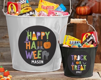 Trick or Treat Icons Personalized Halloween Treat Bucket, Custom Treat Bags, Custom Halloween for Kids, Custom Halloween