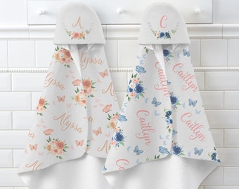 Floral Butterfly Baby Girl Personalized Baby Hooded Towel, Gifts for Kids, Personalized Beach Towel, Bath Towel, Birthday Gift, Summer Gift