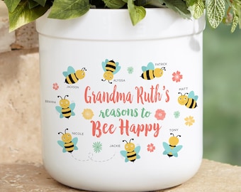 Bee Happy Personalized Outdoor Flower Pot, Grandma Gifts, Mother's Day Gifts, Personalized Gifts for Her, Outdoor Decor, Custom Flower Pot