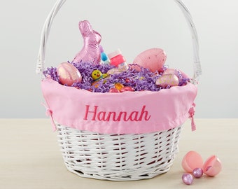 Personalized Light Pink Easter White Basket with Liner, Easter Baskets, Easter Gifts, Easter Gifts for Kids, Personalized Easter Basket