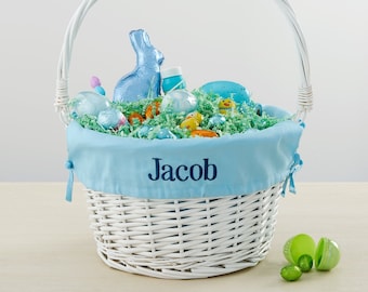 Personalized Light Blue Easter White Basket with Liner, Easter Baskets, Easter Gifts, Easter Gifts for Kids, Personalized Easter Basket